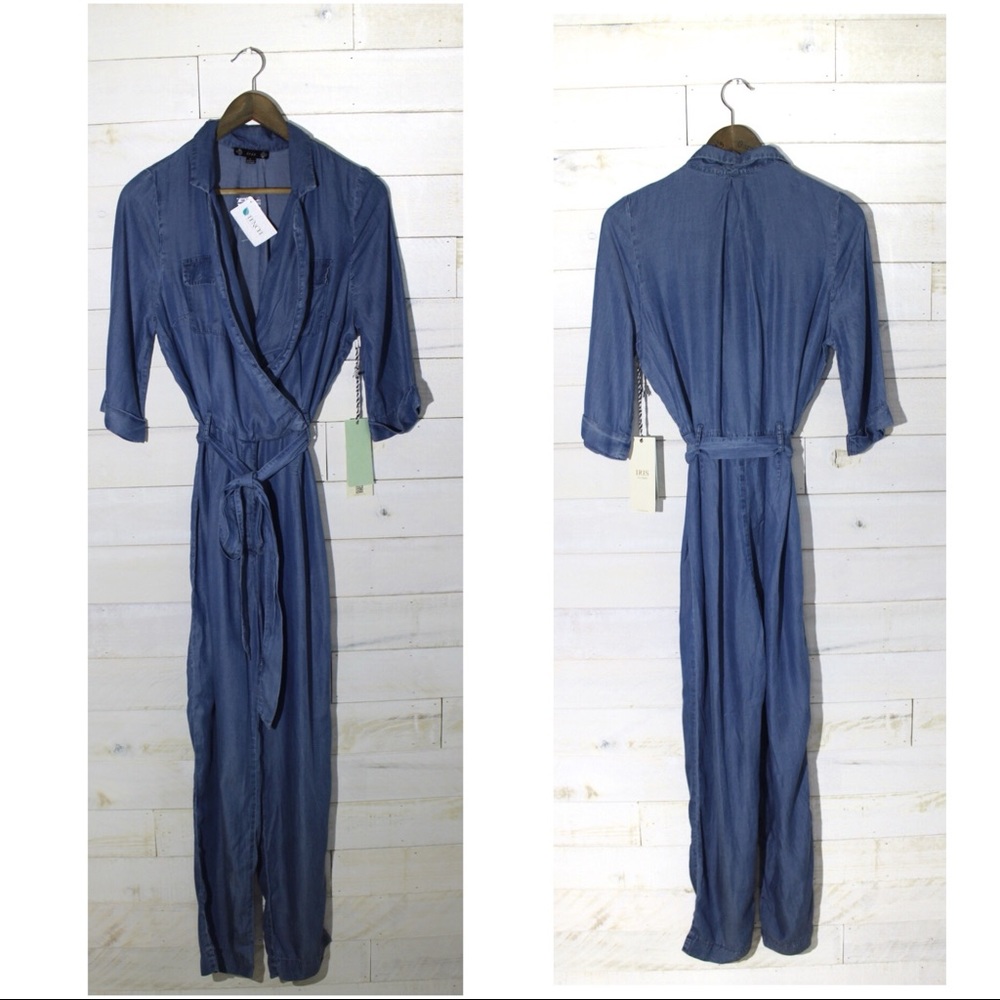 NWT Iris Denim Belted Tencel Jumpsuit Large